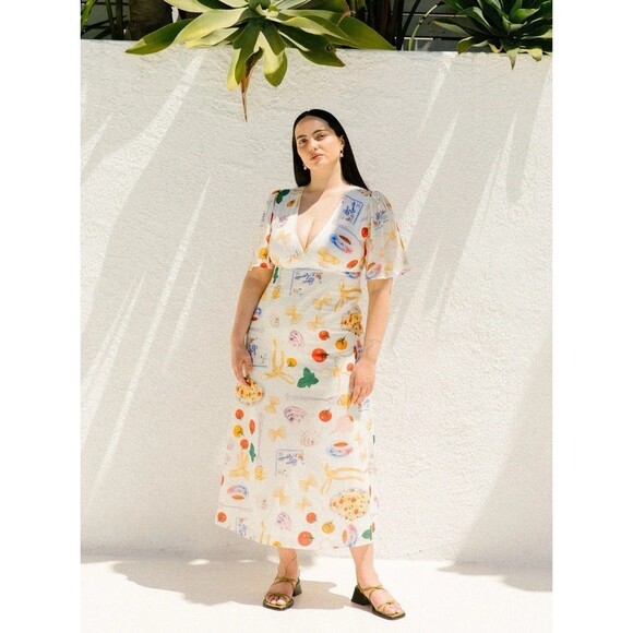 NWT Lisa Says Gah Grace Food Print Midi Dress Buon Appetito Pasta Italy 2XL - Picture 1 of 16